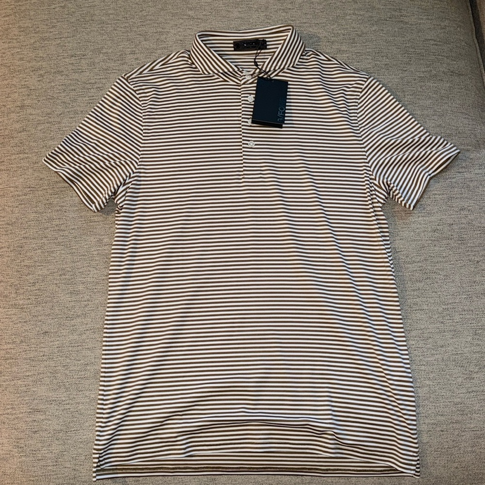 G/FORE Brown and White Striped Polo Shirt